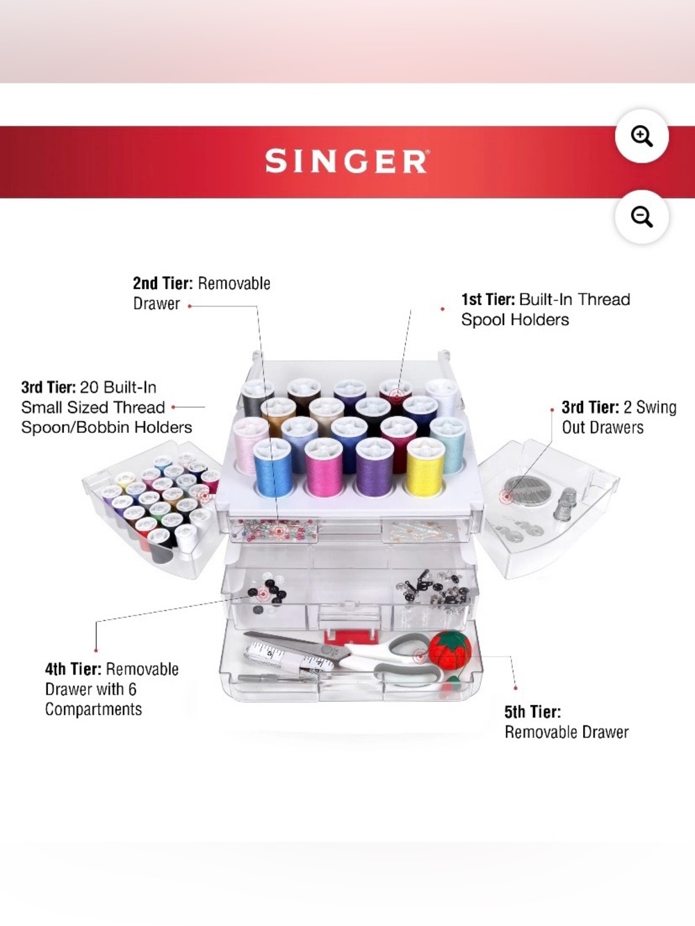 Singer Sew Essentials Plus , 224pcs Storage Organizer filled with notions- NWT - Picture 8 of 11